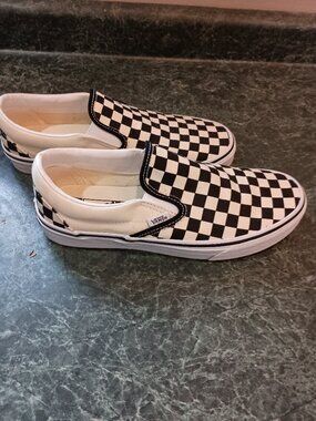 Vans black and white checkered slip on canvas shoes Unisex